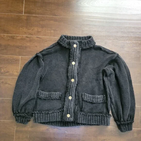 Free People Black Chunky Button-Up Knit Cardigan - Picture 2 of 8